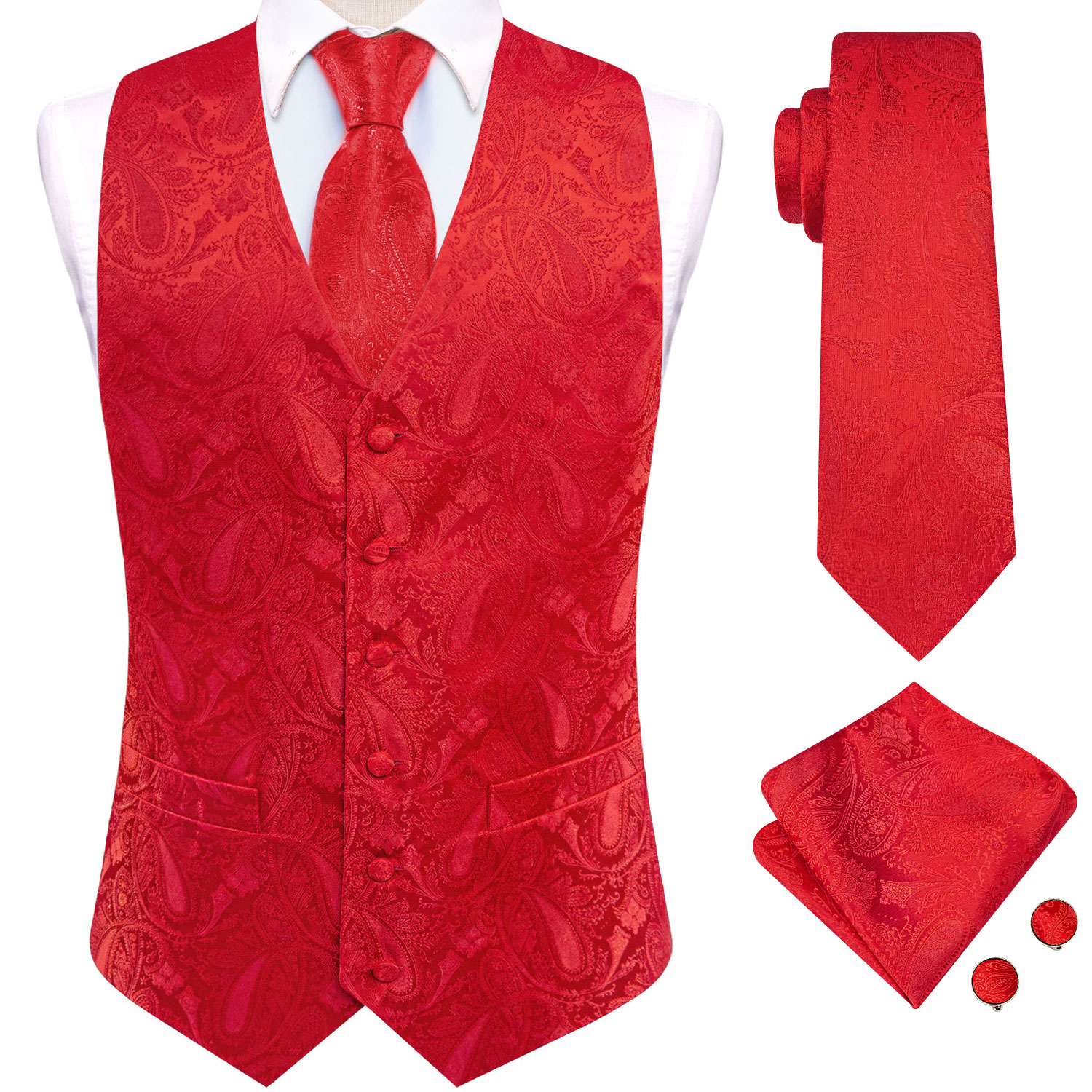 Bright Red Paisley Jacquard Wa - Mens Grooming Kit For Wedding recension och pris
