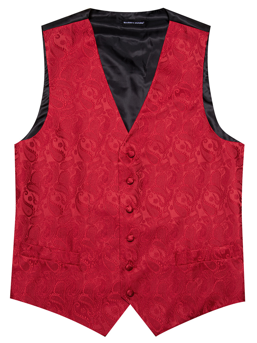 Bright Red Paisley V-Neck Wais - Mens Grooming Kit For Wedding recension och pris